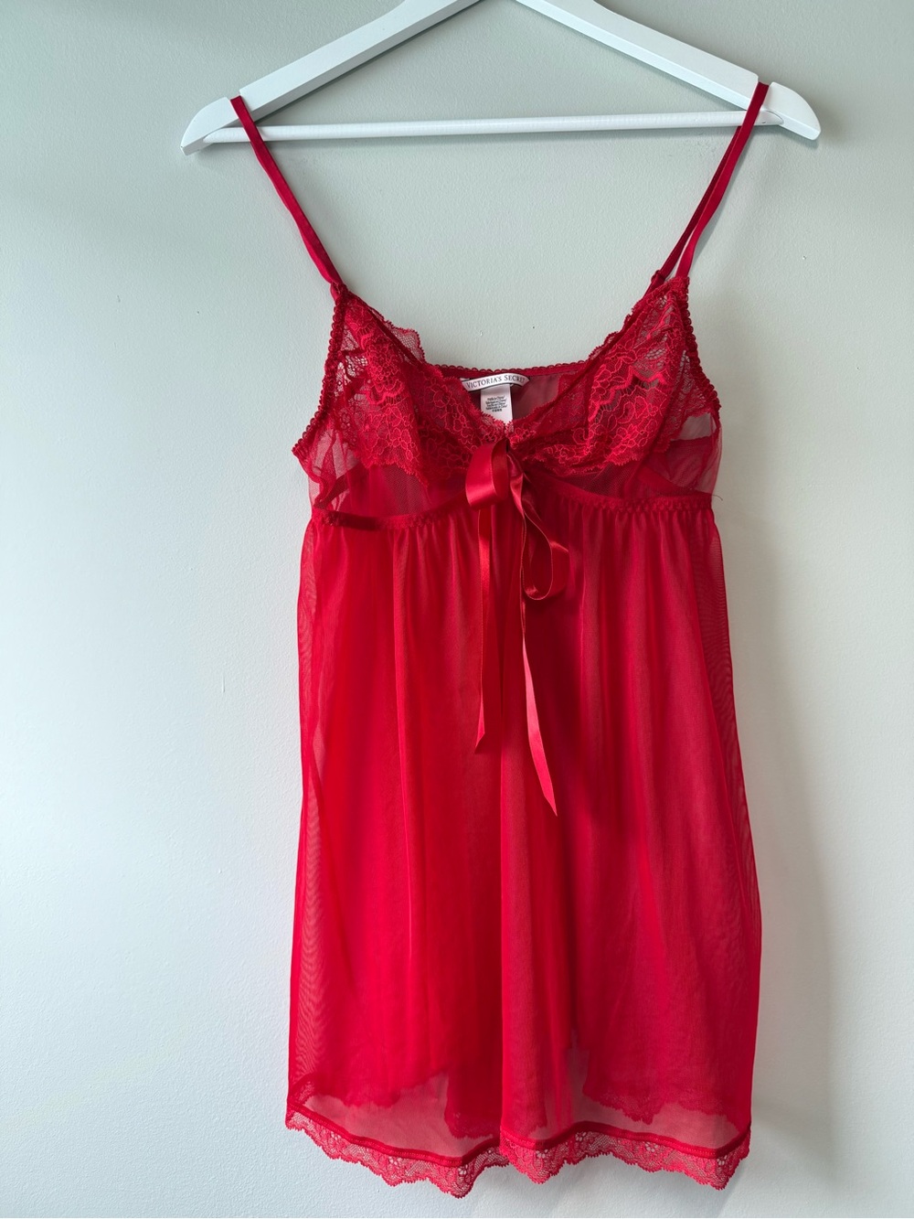 Victoria’s Secret Red Floral Lace Sheer Mesh Babydoll L